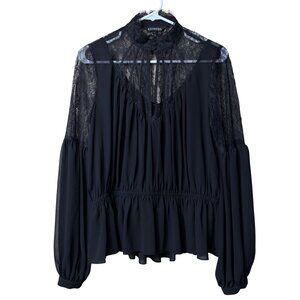Express Sheer Black Lace Long Sleeve Top - Size Small